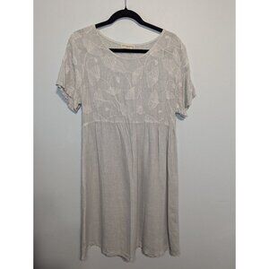 Terzo Millenio Mini Dress Women Size M Gray Embroidered Short Sleeve 100% Linen